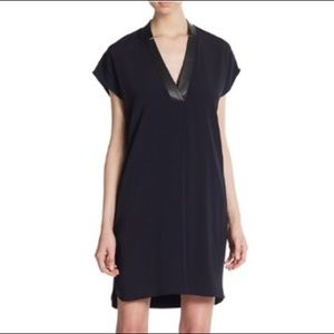 Vince Navy Blue Leather Trim Popover Shift Dress S